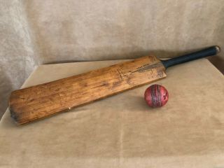 Antique Cricket Bat Red Ball Gunn & Moore England Signed Hagan Brook Wood Short