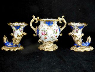 C1830 Antique English Porcelain Vase Cornucopia Match Pot Candle Minton