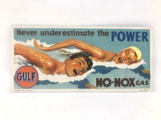 Gulf No - Nox Gas Vintage Advertising Blotter Boy And Girl Swimming