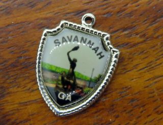 Vintage Sterling Silver Savannah Georgia State Travel Shield Charm E23