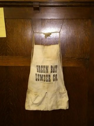 Vintage Carpenters Apron Pocketed Nail Pouch Green Bay Lumber