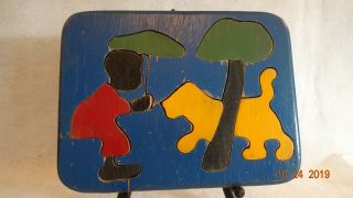 Vintage Wood Pre - School Puzzle By " Game Time ",  Little Black Sambo & Tiger 1