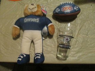 Dallas Cowboys Drink Glass 16ozs. ,  Coca - Cola,  1993 Plush Bear,  Sb Xxx Mini Football