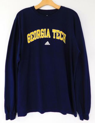 Georgia Tech University Yellow Jackets Long Sleeve Logo Shirt Adidas Men 