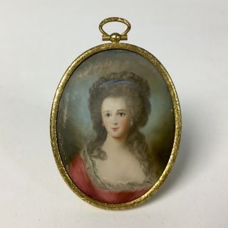 Antique 18th C Miniature Portrait Painting Signed