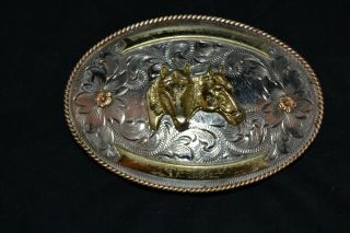 Vintage Montana Silversmith German Silver Belt Buckle Cowboy Western Horse