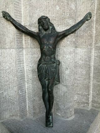 Big Antique France Monastery Wall Hanging Bronze Jesus Christ Corpus Sculpture