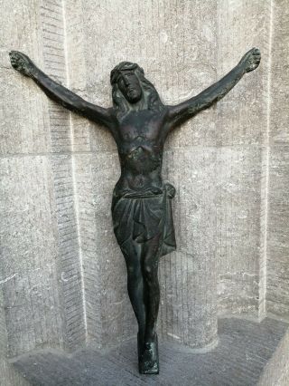 Big Antique France Monastery Wall Hanging Bronze Jesus Christ Corpus Sculpture 2