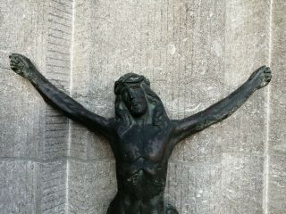 Big Antique France Monastery Wall Hanging Bronze Jesus Christ Corpus Sculpture 3