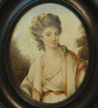 Antique 18th Century Neoclassical Miniature Portrait Painting Of A Lady C1790