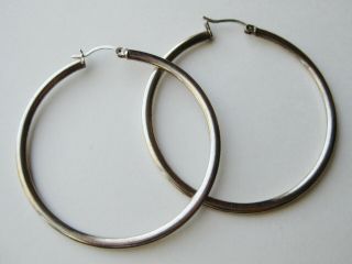 Vintage Large Sterling Silver 2 " Hoop Pierced Earrings