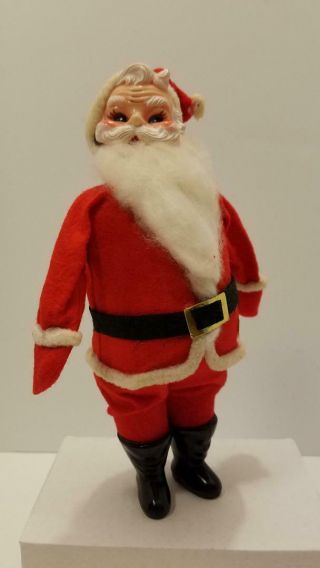 Vintage 9 1/2 " Tall Felt/plastic Face & Boots Santa Christmas Ornament Blue Eyes