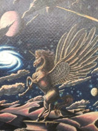 Old Vintage Science Fiction Winged Unicorn In Outer Space Art Painting