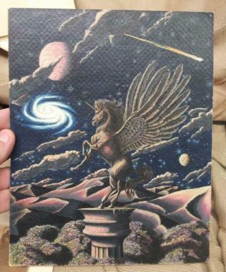 Old Vintage Science Fiction Winged Unicorn in Outer Space Art Painting 2