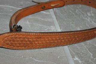 Vintage Bianchi Cobra Basket Weave Pattern Leather Rifle Sling W/ Swivel