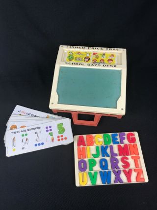 Vintage 1972 Fisher Price Toys School Days Desk Magnetic Chalk Board,  Cards