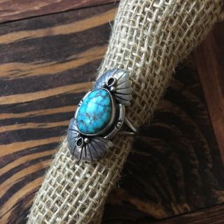 Vintage Native American Signed By Artist 925 Sterling Silver Turquoise Ring