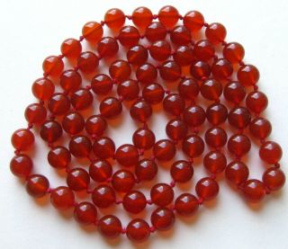 Vintage Red Carnelian 8mm Hand Knotted Beaded 32 " Long Necklace