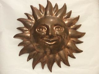 Vintage Copper Sun Face 6 1/2 Inch Wall Hanging Decor