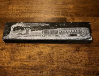 Vintage Steam Locomotive Train Metal On Wood Ink Stamp