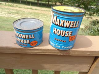 2 Vintage Maxwell House Coffee Tin Cans 1 Lb,  2lb