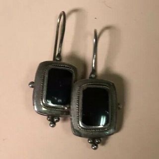Vintage 925 Sterling Silver Black Onyx Gemstone Earrings Modern