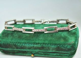 Vintage Sterling Silver Bracelet With Pink Topaz Design Simple Elegant 7 " P795