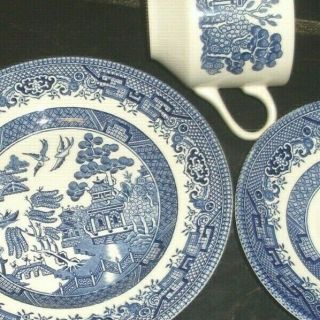 Vintage Blue Willow Churchill England China Tea Trio - Cup Saucer & Plate