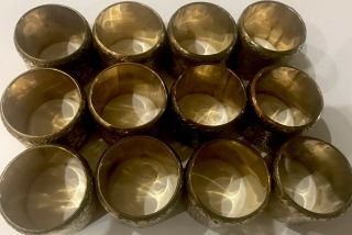 Brass Gold Toned Vintage Napkin Rings Set Of (12) Ornate Vines Floral Leaves 2