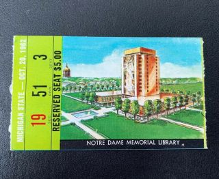 Vintage Notre Dame Vs Michigan State Oct.  20 1962 Ticket Stub Football