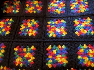 Vintage Crochet Afghan.  Granny Squares.  70 " X 67 "