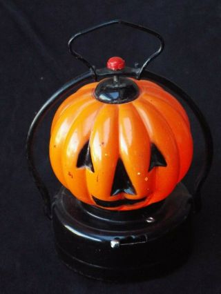 Vintage Glass Halloween Jack - O - Lantern Lamp For Trick - Or - Treating - Lights Up