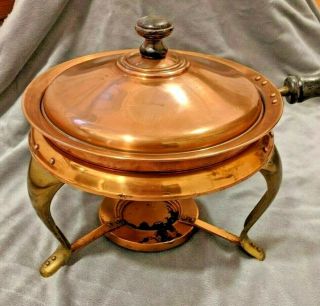 Vintage Copper & Brass Chaffing Dish - Food Warmer Complete 5 Piece Mid Century