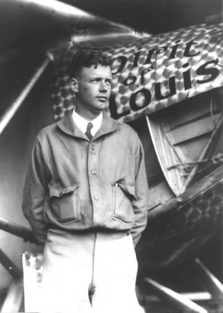 Photo Charles A.  Lindbergh,  With Spirit Of St.  Louis In Background,  May 31,  1927