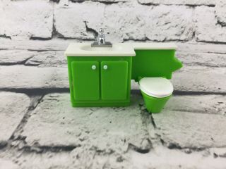 1970s Vintage Fisher Price Dollhouse Bathroom 253 Green Toilet/sink/counter Unit