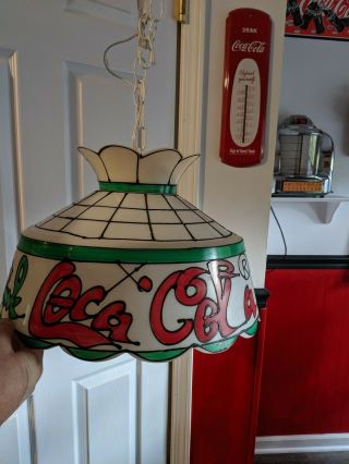 Vintage Drink Coca Cola Plastic Stained Glass Hanging Light Fixture 21 " D X 11 " H