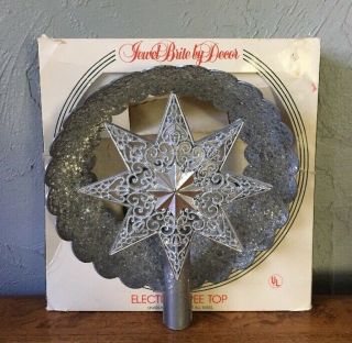 Vintage Jewel Brite Christmas Star Electric Tree Topper Usa Made Silver Glitter