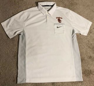 Usc Trojans Nike Golf S/s Polo Shirt White / Gray Chest Pocket Men 