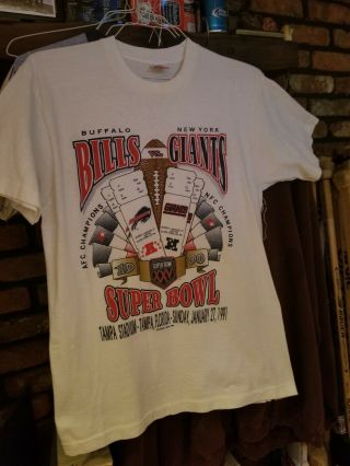 Vintage 1990 York Giants Vs Buffalo Bills Bowl Xxv T - Shirt (l) - Nfl