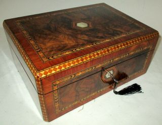 Stunning Victorian Walnut/banded Work,  Jewellery Box Interior And Key
