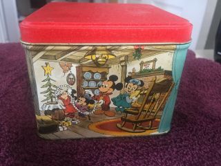 Disney Vintage Christmas Carol Mickey Mouse Tin Container