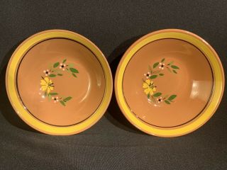 Vtg Stangl Pottery Hand Painted Red Stoneware Serving Bowls (2) “yellow Flowers”