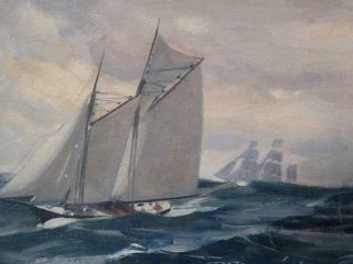 Antique Signed Robert Sears Bacon Seascape With Sailing Ships Oil Painting