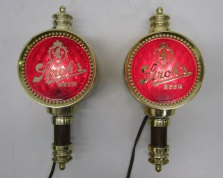 2 Vtg Strohs Beer Tap Handle Advertising Electric Wall Sconce Light Sign Bar Pub