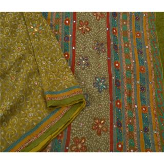 Sanskriti Vintage Saree 100 Pure Georgette Silk Hand Beaded Fabric Premium 5 Yd