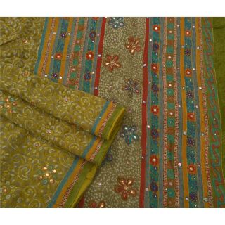 Sanskriti Vintage Saree 100 Pure Georgette Silk Hand Beaded Fabric Premium 5 Yd 3