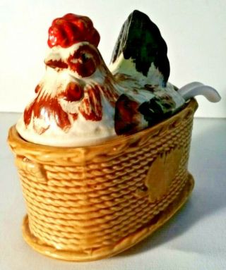 Vintage Rossini Ceramic Nesting Hen Gravy Set With Lid Hand Painted Japan