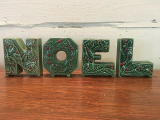 Vintage Lipper & Mann Green Noel Letters Candle Holders 4 Piece Japan Ceramic