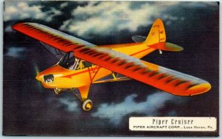 Vintage Aviation / Advertising Postcard Piper Aircraft Corp.  Cruiser Plane Linen