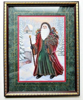 Home Interiors Victorian Old World Santa St Nicholas Framed Print Vtg Christmas